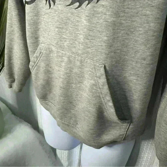 Adidas Hoodie Size Medium Skeleton Dragon 3 Stripes Gray - Picture 3 of 9